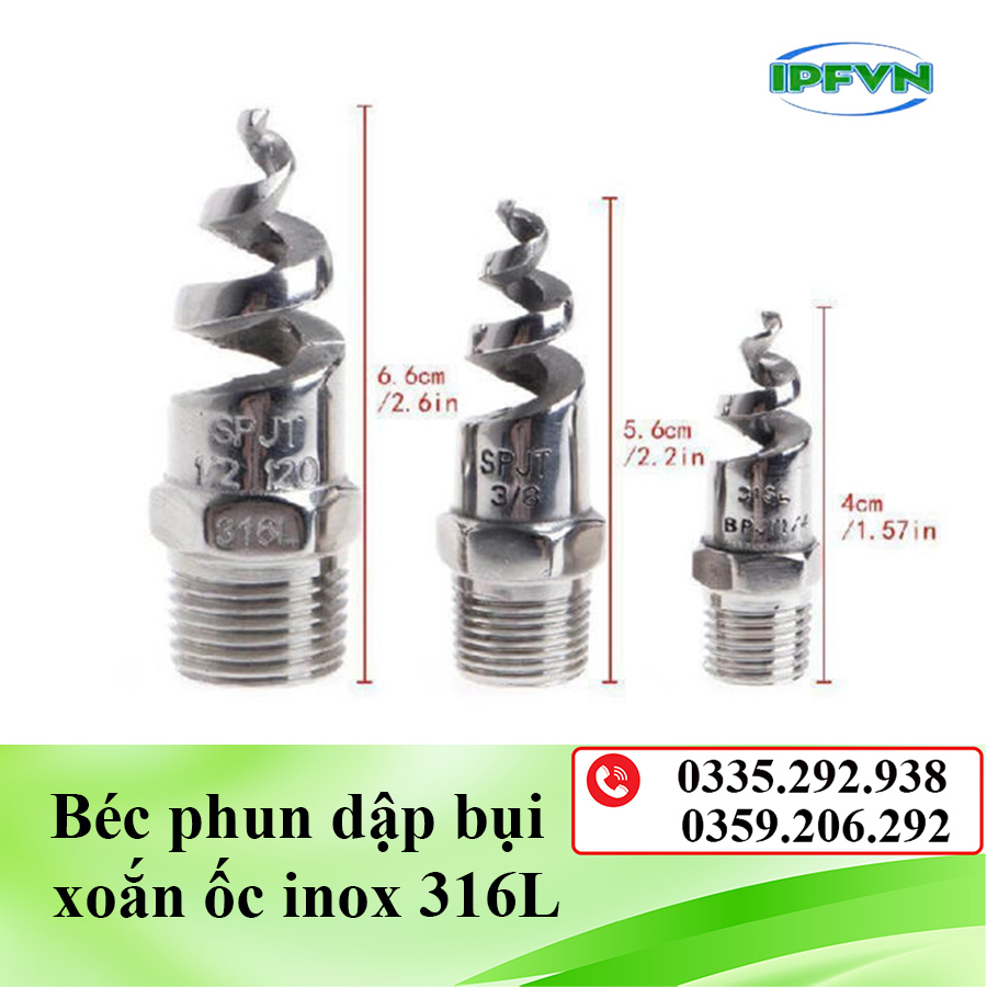 Béc phun dập bụi xoắn ốc inox 316L